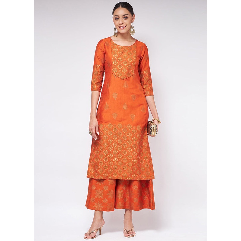 Orange Readymade Silk Kurti - JD986611461