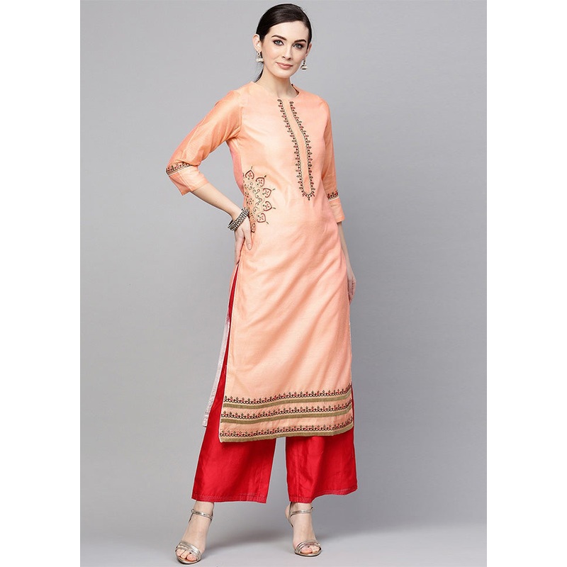 Peach Readymade Cotton Kurti - JD986611297