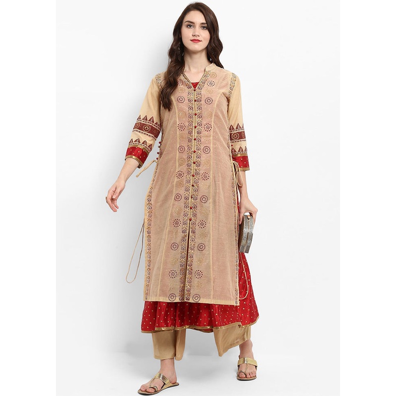 Peach Readymade Silk Kurti - JD986611296