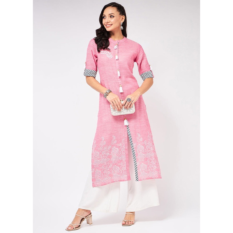 Pink Readymade Cotton Kurti - JD986611458