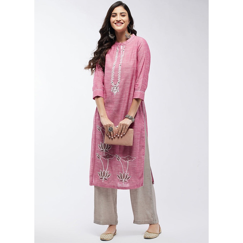 Pink Readymade Cotton Kurti - JD986611459