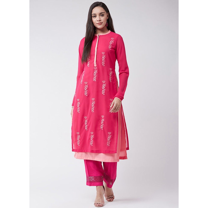 Pink Readymade Georgette Kurti - JD986611455