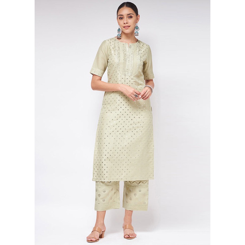 Pista Green Readymade Silk Kurti - JD986611442