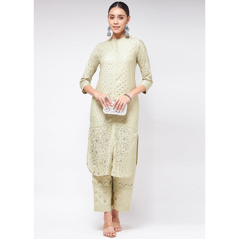 Pista Green Readymade Silk Kurti - JD986611445