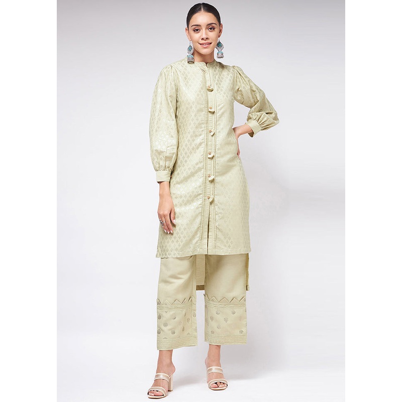 Pista Green Readymade Silk Kurti - JD986611446