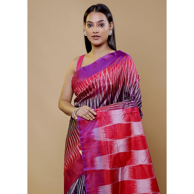Red Pure Bishnupuri Silk Saree Without Blouse Piece - JD986611392