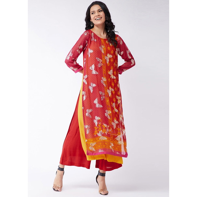 Red Readymade Georgette Kurti - JD986611438