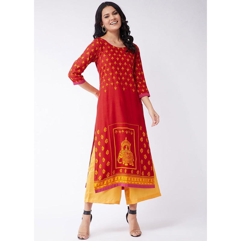 Red Readymade Silk Kurti - JD986611432