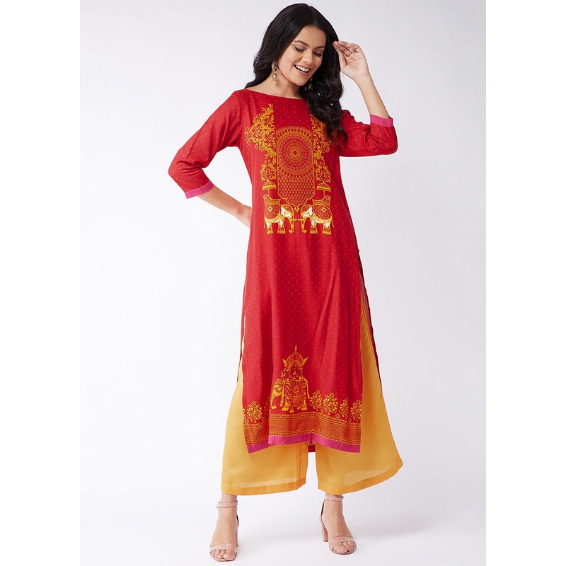 Red Readymade Silk Kurti - JD986611433