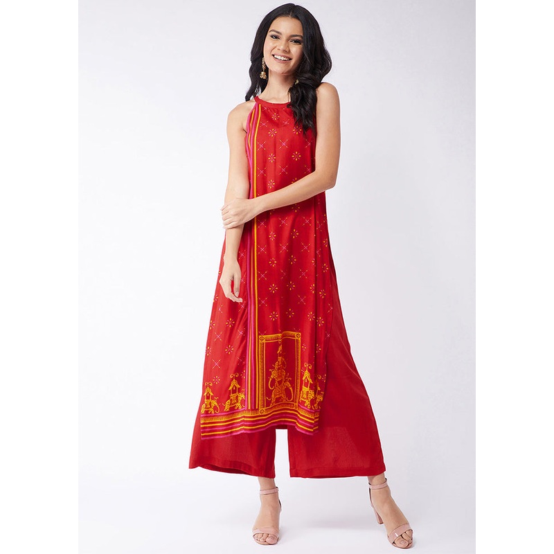 Red Readymade Silk Kurti - JD986611434