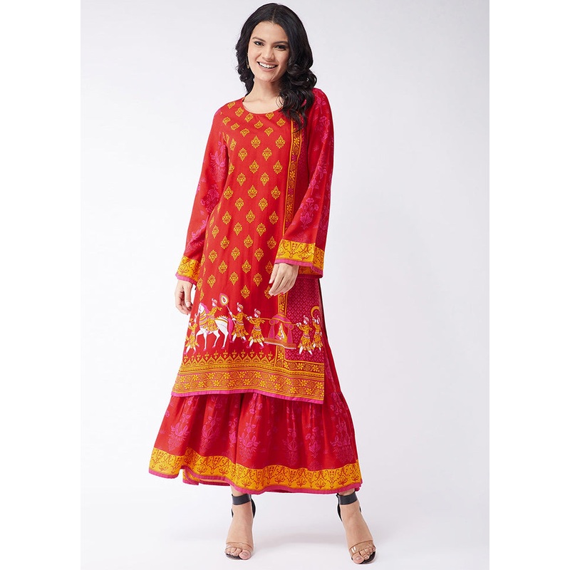 Red Readymade Silk Kurti - JD986611435