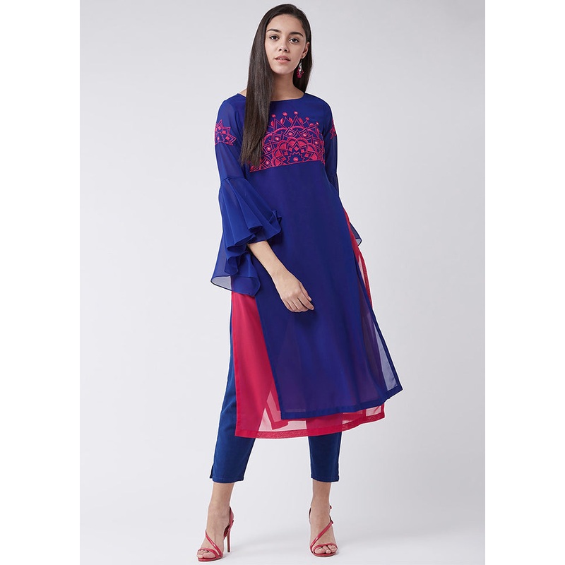 Royal Blue Readymade Georgette Kurti - JD986611431