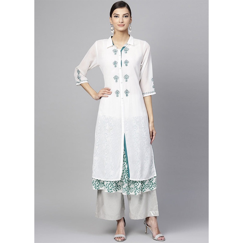 White Readymade Cotton Kurti - JD986611292