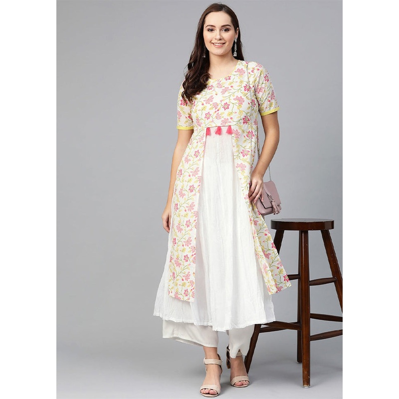 White Readymade Cotton Kurti - JD986611429