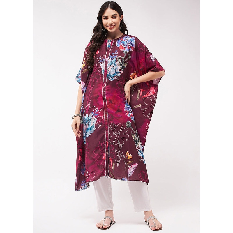 Wine Readymade Rayon Kurti - JD986611427