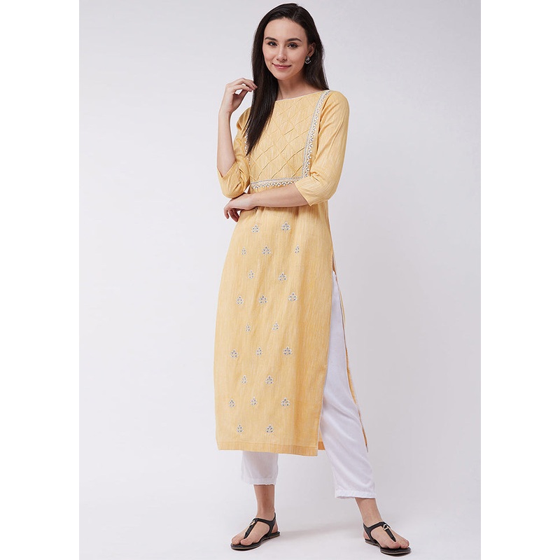 Yellow Readymade Cotton Kurti - JD986611425