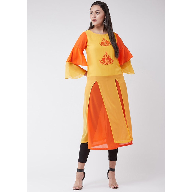 Yellow Readymade Georgette Kurti - JD986611423