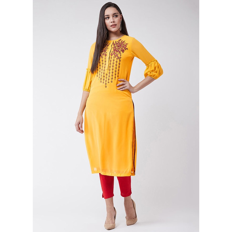 Yellow Readymade Georgette Kurti - JD986611424
