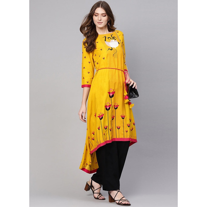 Yellow Readymade Rayon Kurti - JD986611417