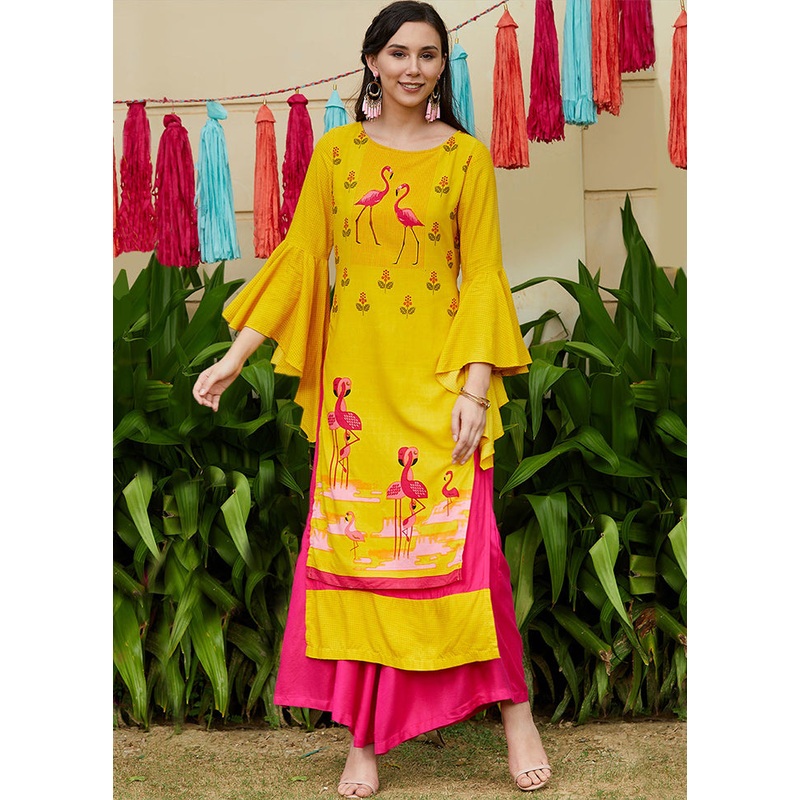Yellow Readymade Rayon Kurti - JD986611418