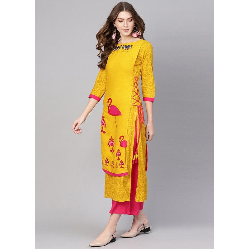 Yellow Readymade Rayon Kurti - JD986611419