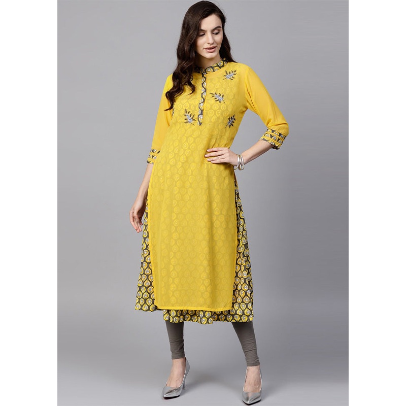 Yellow Readymade Silk Kurti - JD986611291