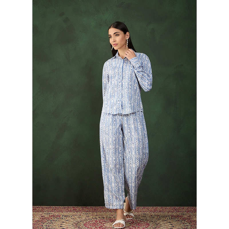 2 Pc Blue Readymade Silk Coord Set - JD986611248