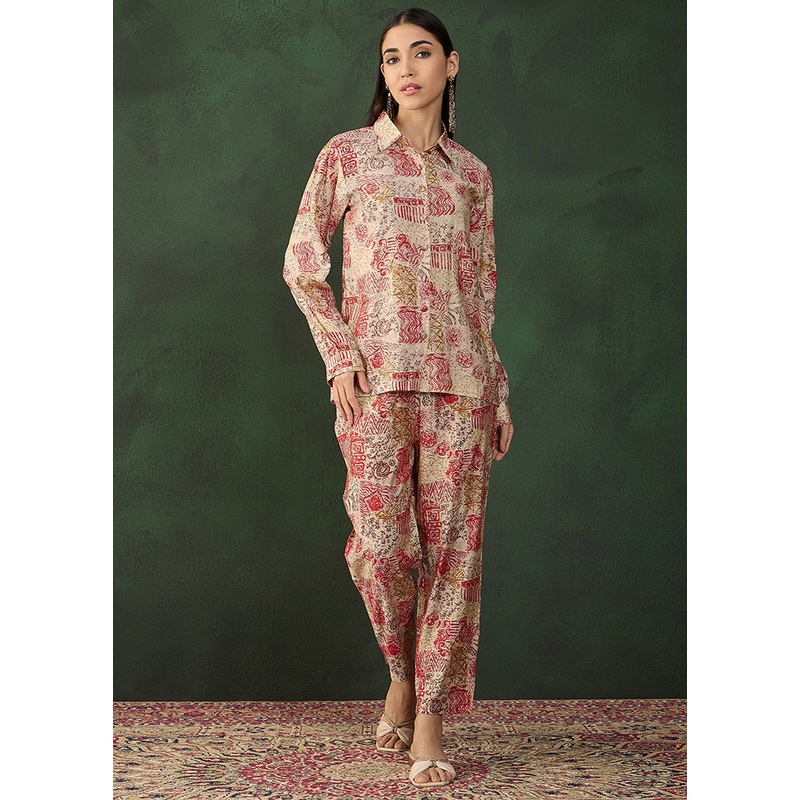 2 Pc Maroon Readymade Chanderi Coord Set - JD986611245