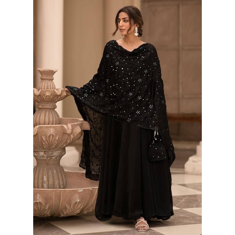 3 Pc Black Readymade Cotton Suit Set - JD986611125