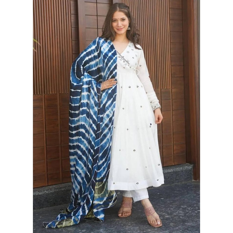3 Pc White Readymade Cotton Suit Set - JD986611107