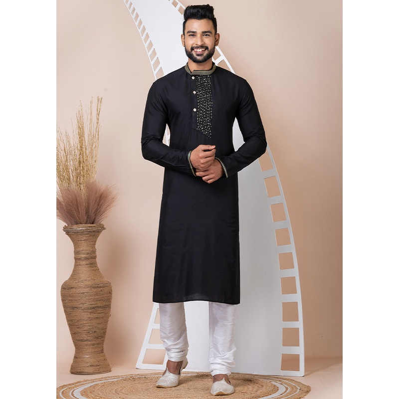 Black Viscose Kurta And Pajama Set - JD986611098