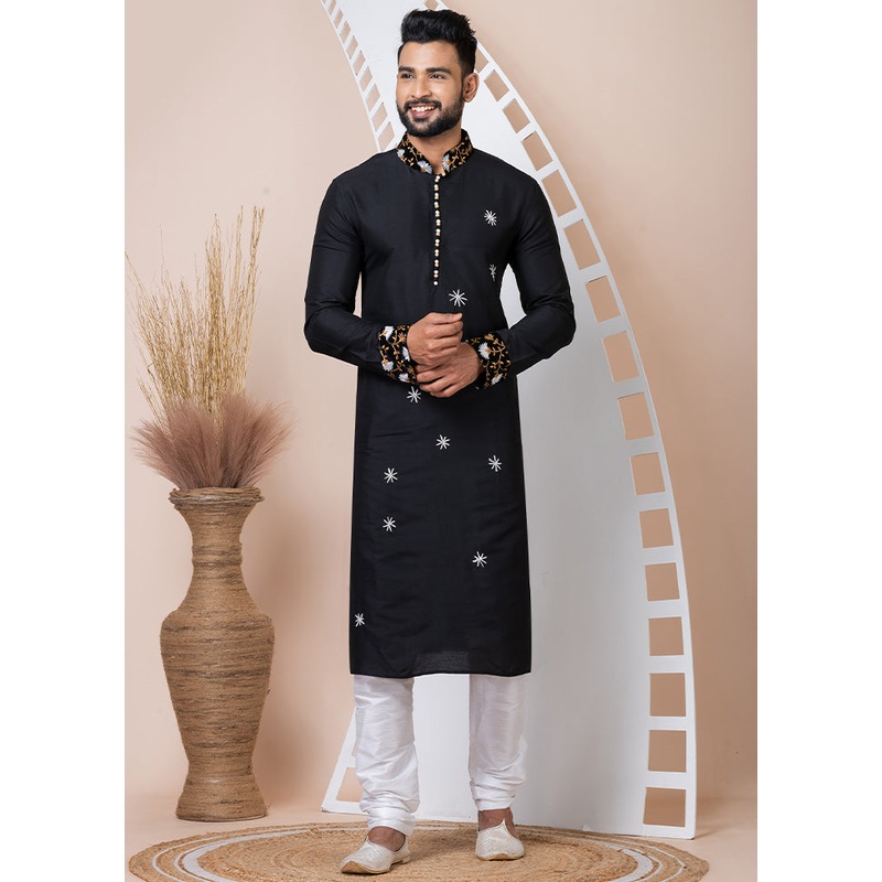 Black Viscose Kurta And Pajama Set - JD986611099