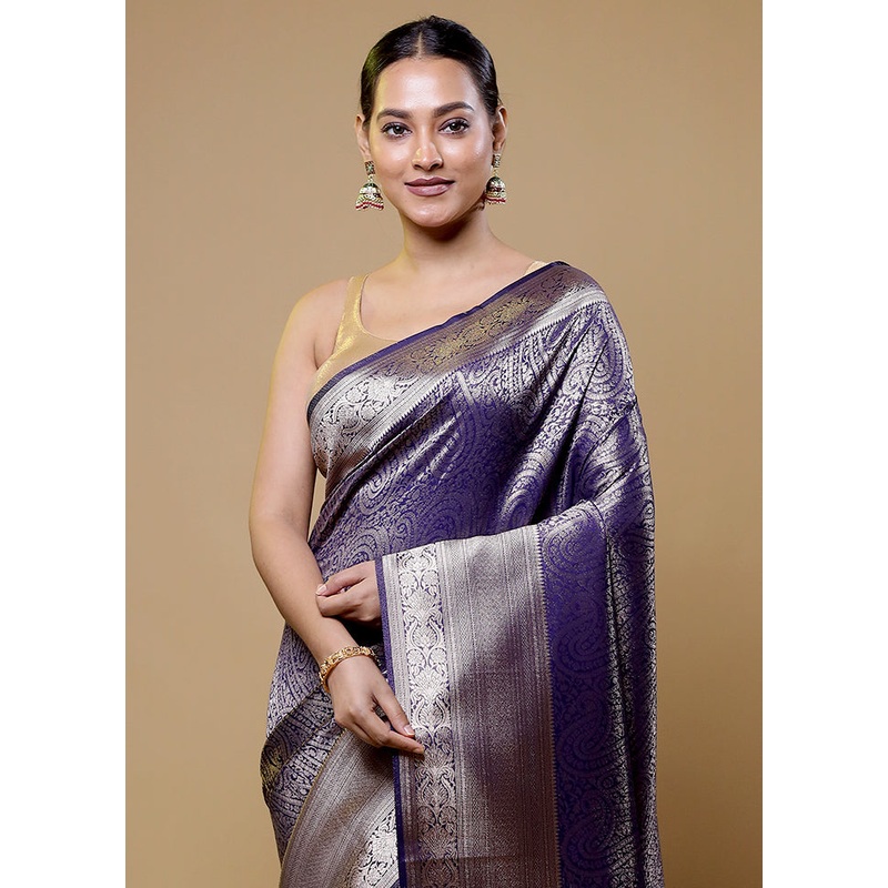 Blue Dupion Silk Saree With Blouse Piece - JD986611079