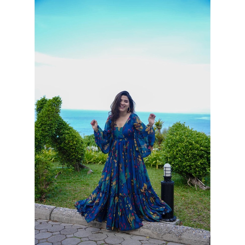 Blue Readymade Georgette Indian Dress - JD986611239