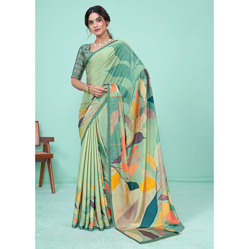 Green Crepe Silk Saree With Blouse Piece - JD986611211