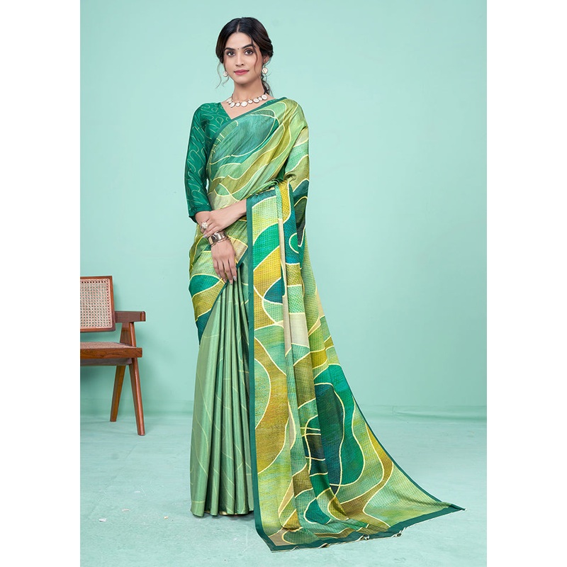 Green Crepe Silk Saree With Blouse Piece - JD986611212