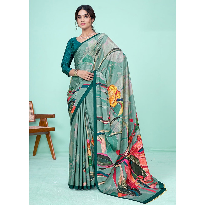 Green Crepe Silk Saree With Blouse Piece - JD986611213