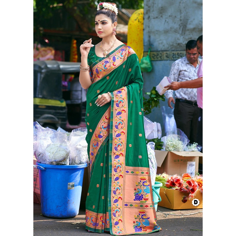 Green Dupion Silk Saree With Blouse Piece - JD986611089