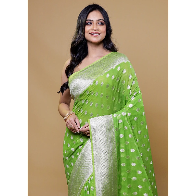 Green Georgette Saree With Blouse Piece - JD986611166