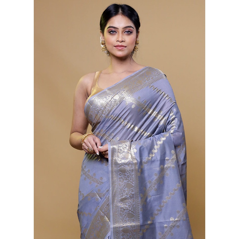 Grey Kora Silk Saree With Blouse Piece - JD986611154