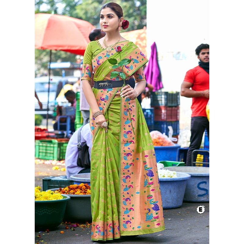 Light Green Dupion Silk Saree With Blouse Piece - JD986611087