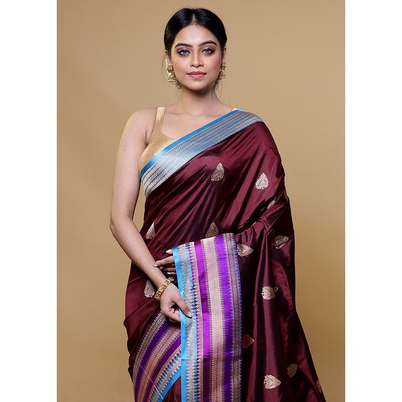 Maroon Handloom Katan Pure Silk Saree With Blouse Piece - JD986611152