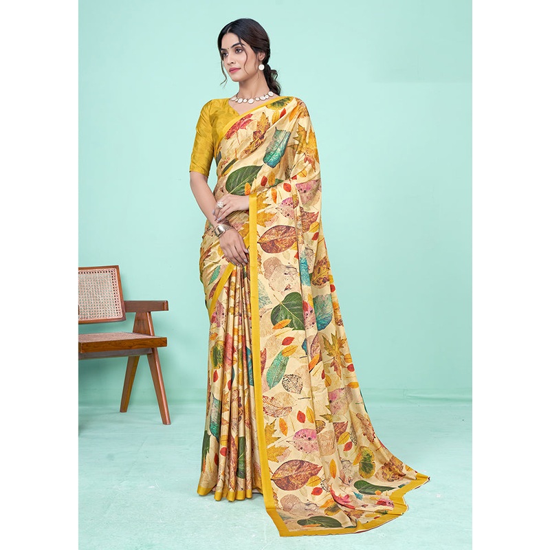 Multi Crepe Silk Saree With Blouse Piece - JD986611209