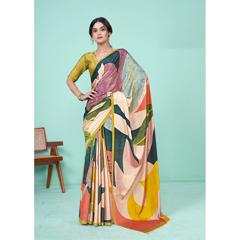 Multicolor Crepe Silk Saree With Blouse Piece - JD986611210