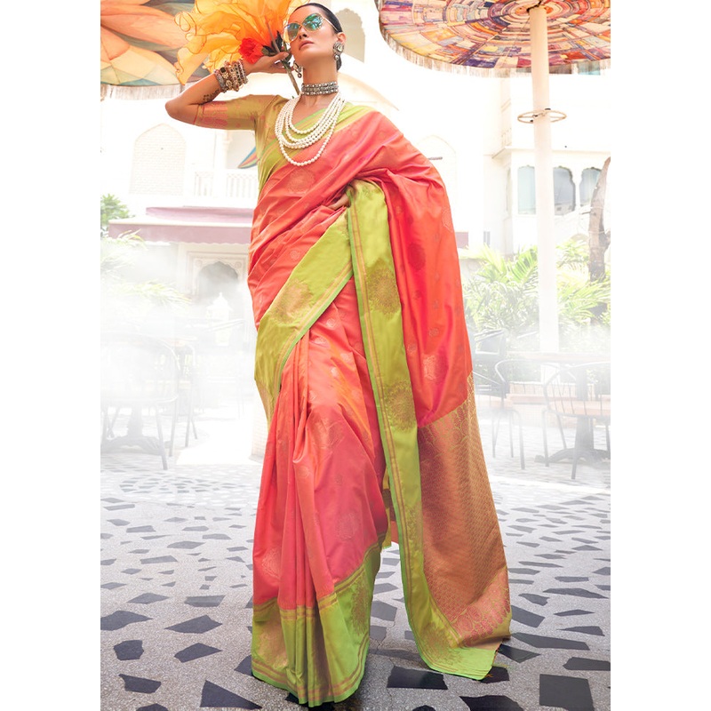 Orange Dupion Silk Saree With Blouse Piece - JD986611104