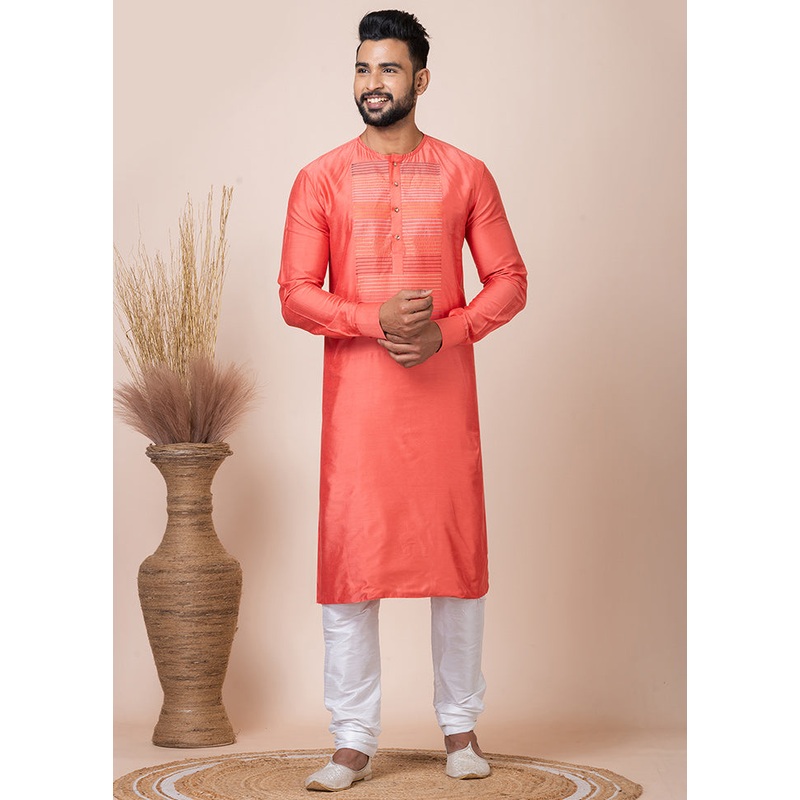 Orange Viscose Kurta And Pajama Set - JD986611096