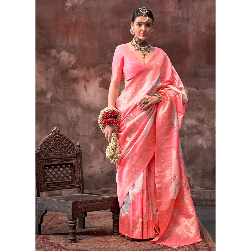Peach Dupion Silk Saree With Blouse Piece - JD986611208