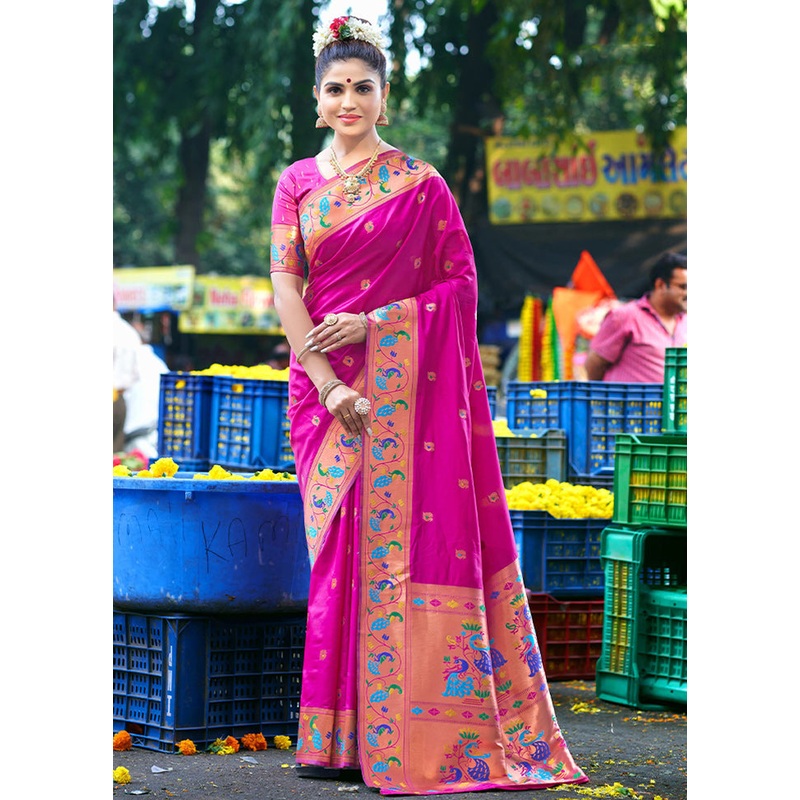 Pink Dupion Silk Saree With Blouse Piece - JD986611085