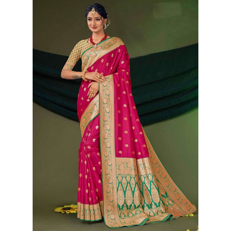 Pink Dupion Silk Saree With Blouse Piece - JD986611086