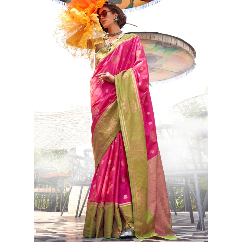 Pink Dupion Silk Saree With Blouse Piece - JD986611102